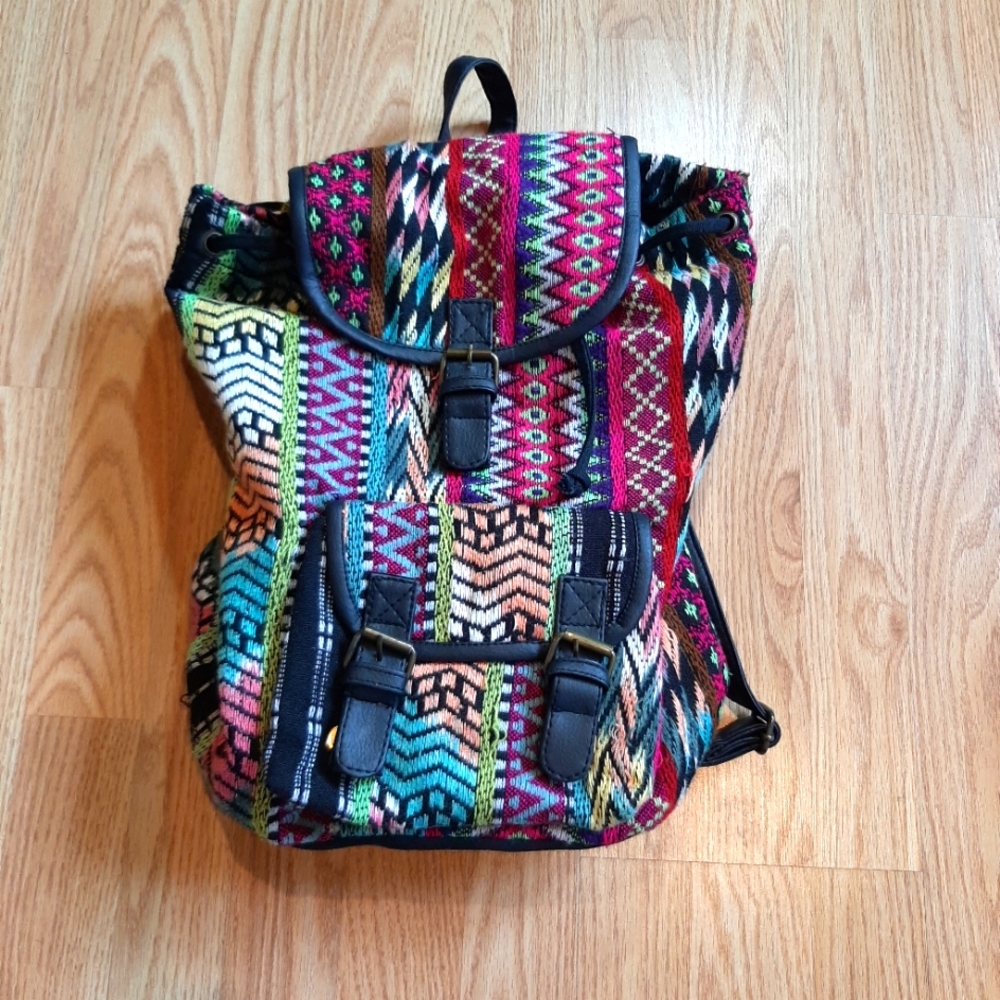 Boho Embroidered India Print Backpack Knapsack